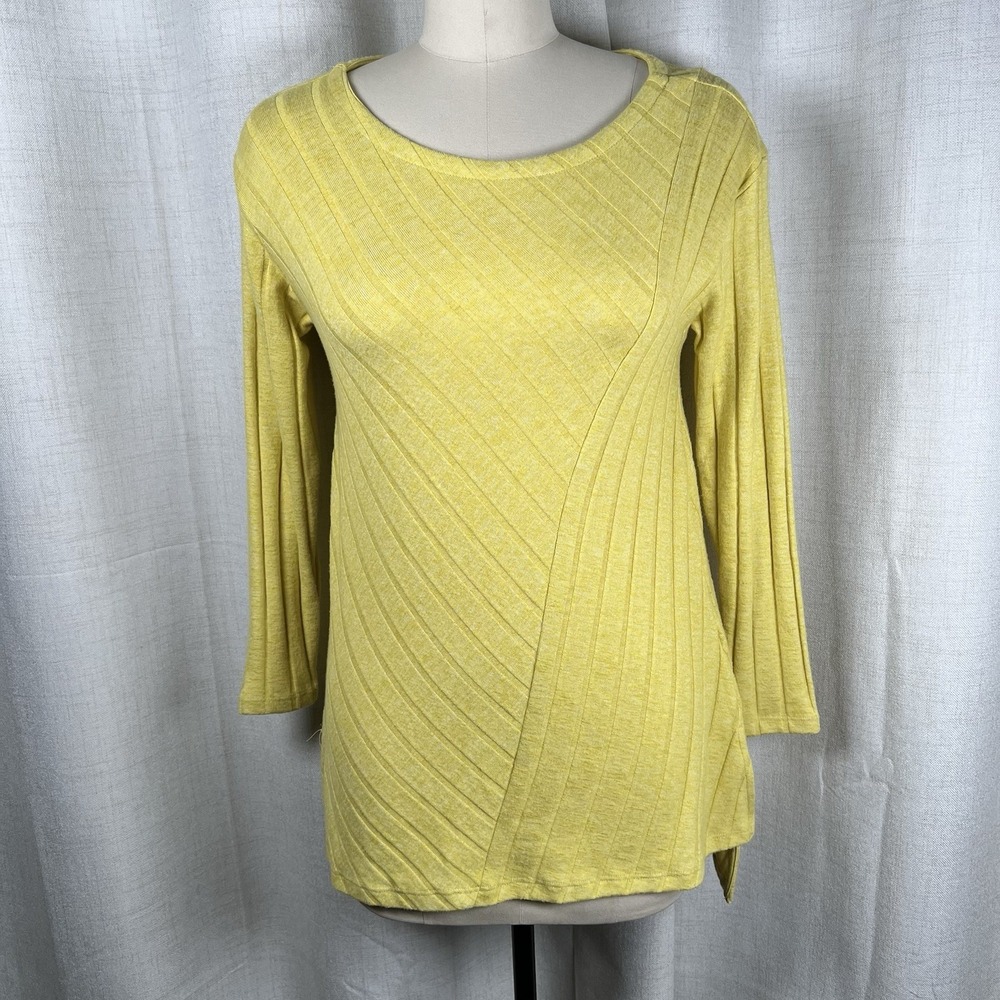NEW! Anthropologie Maeve Devine Yellow Tunic Top Medium Asymmertrical Ribbed